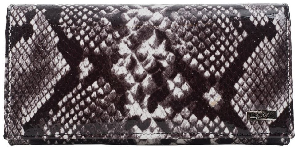 Большой женский кошелек на кнопке из натуральной кожи с текстурой под змею Desisan 107116 серого цвета modnotak фото №1