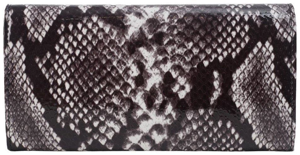 Большой женский кошелек на кнопке из натуральной кожи с текстурой под змею Desisan 107116 серого цвета modnotak фото №2
