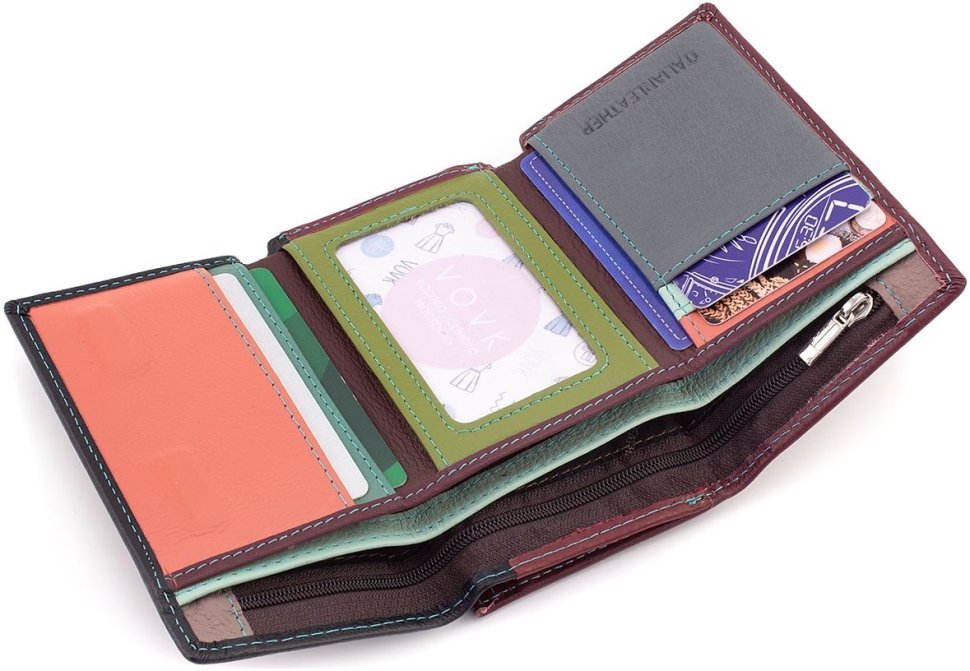 Компактний жіночий гаманець із натуральної різнокольорової шкіри на магніті ST Leather 1767216