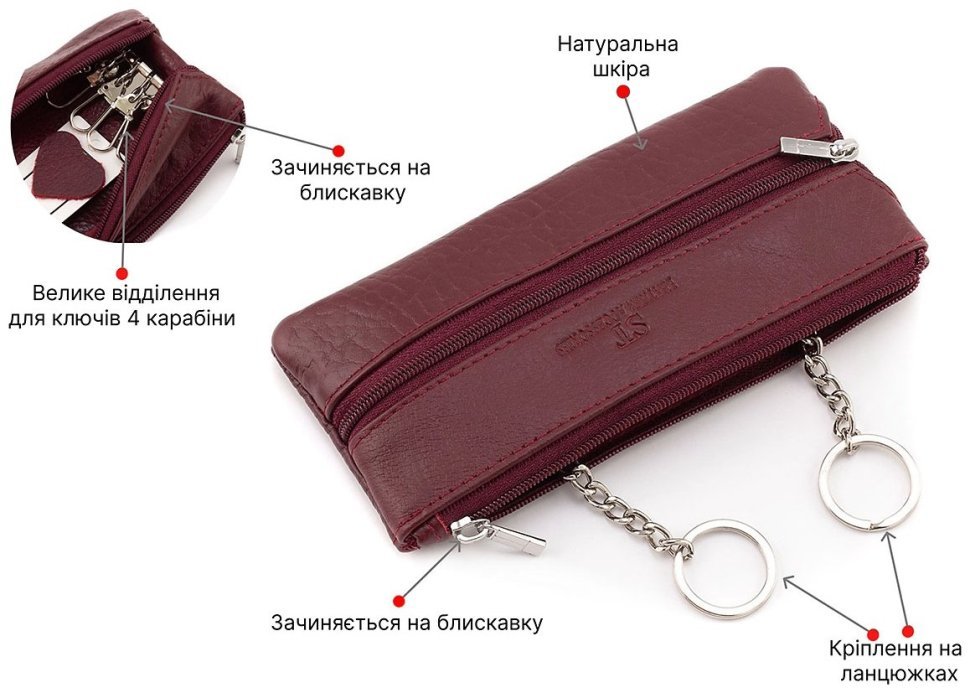 Бордовая женская ключница большого размера из натуральной кожи ST Leather 1767316 modnotak фото №4