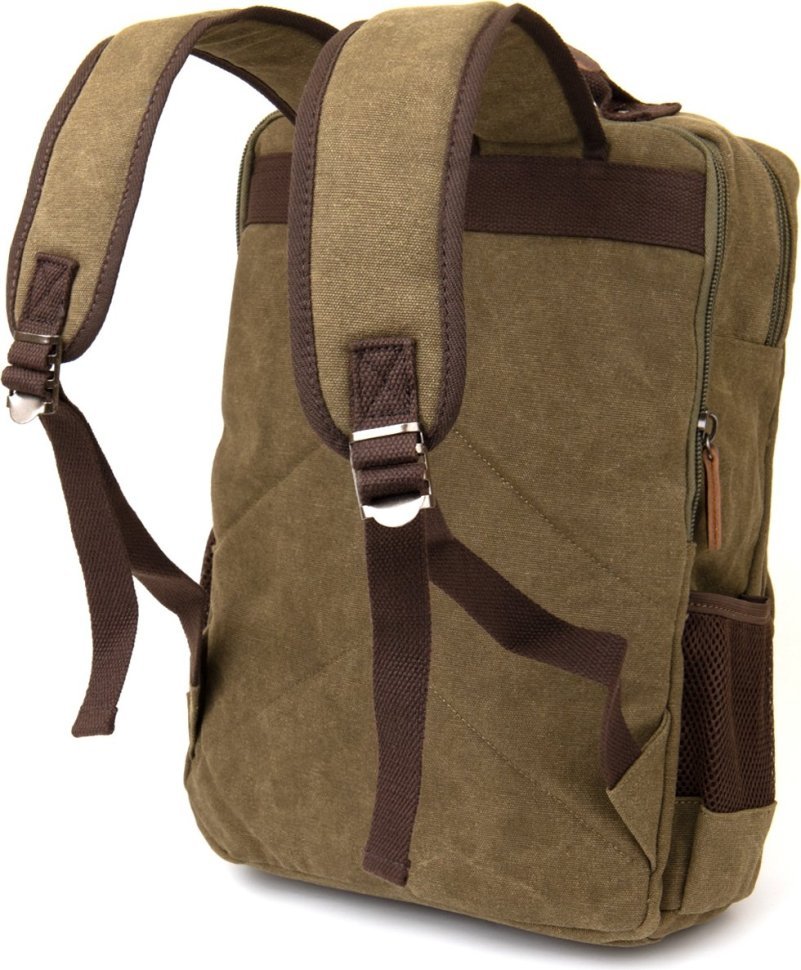 Зелений текстильний рюкзак великого розміру на два відділення Vintage (20612)