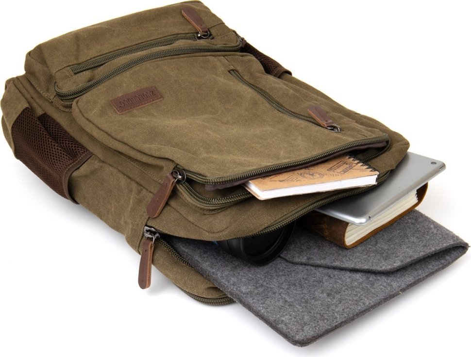 Зелений текстильний рюкзак великого розміру на два відділення Vintage (20612)