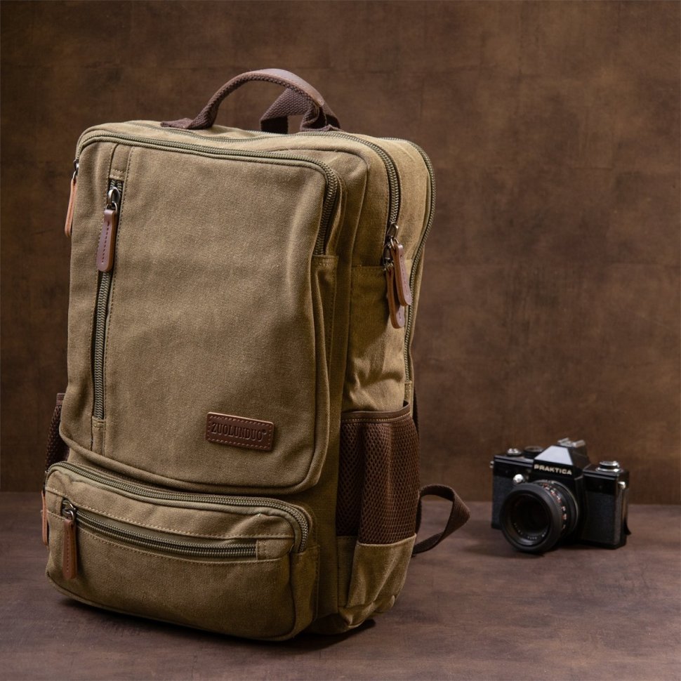 Зеленый текстильный рюкзак большого размера на два отделения Vintage (20612)