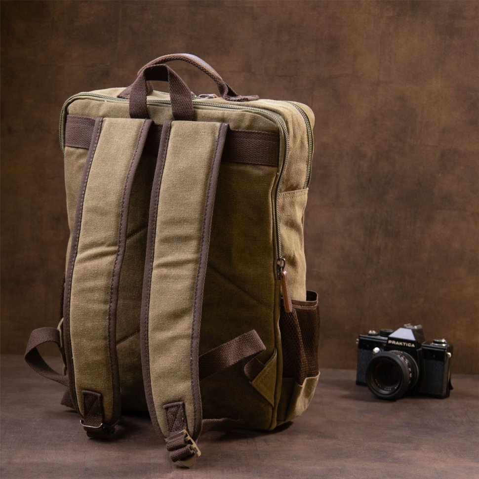 Зеленый текстильный рюкзак большого размера на два отделения Vintage (20612)