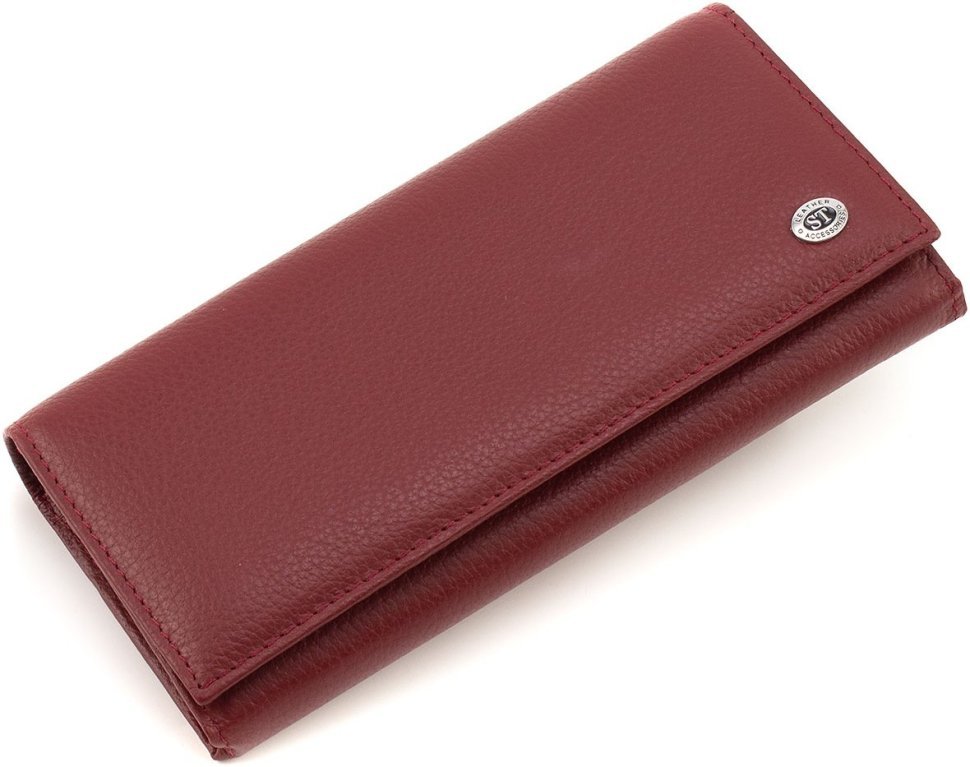Бордовий жіночий гаманець із натуральної шкіри із клапаном на кнопці ST Leather 1767416