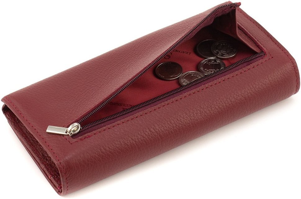 Бордовый женский кошелек из натуральной кожи с клапаном на кнопке ST Leather 1767416