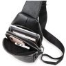 Чоловічий шкіряний слінг-рюкзак чорного кольору на два відділи Tiding Bag 77516 - 2
