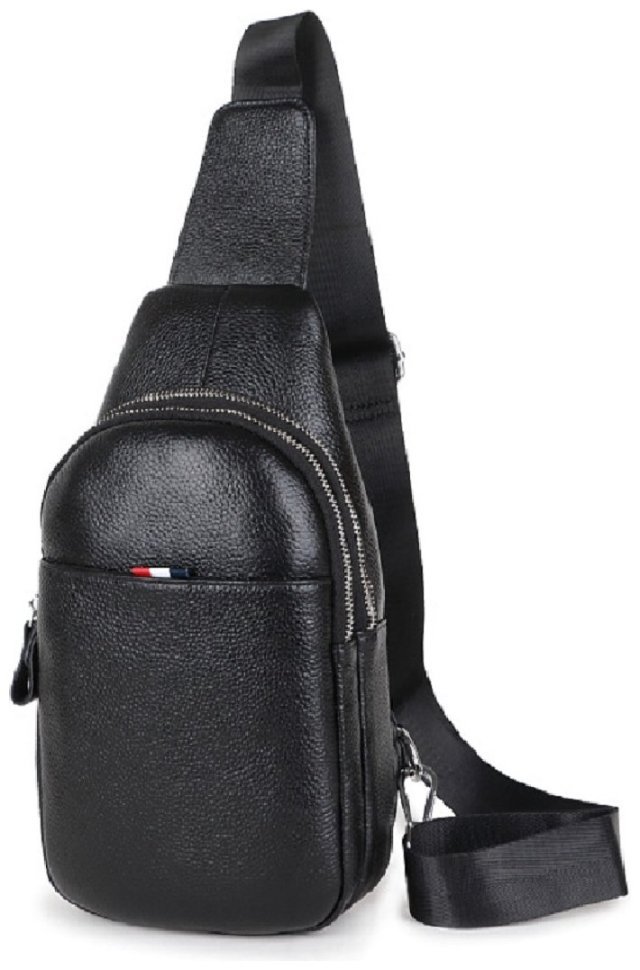 Чоловічий шкіряний слінг-рюкзак чорного кольору на два відділи Tiding Bag 77516