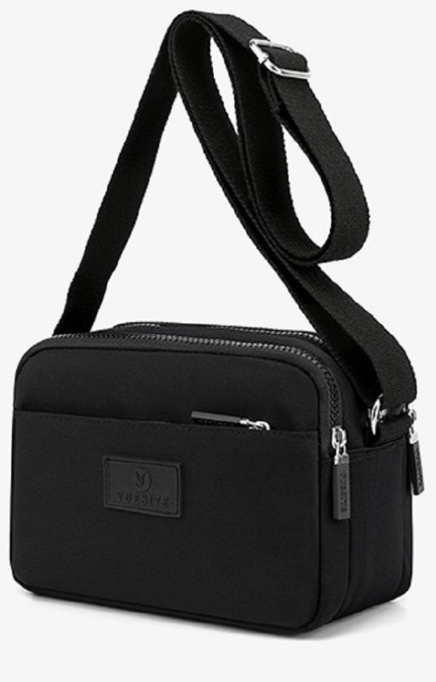 Женская сумка-кроссбоди из черного текстиля на три отделения Confident 77616