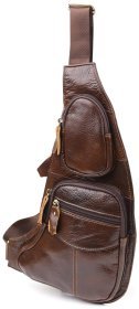 Вместительная мужская сумка слинг из натуральной кожи коричневого цвета Vintage 98116