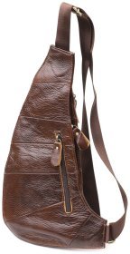 Вместительная мужская сумка слинг из натуральной кожи коричневого цвета Vintage 98116