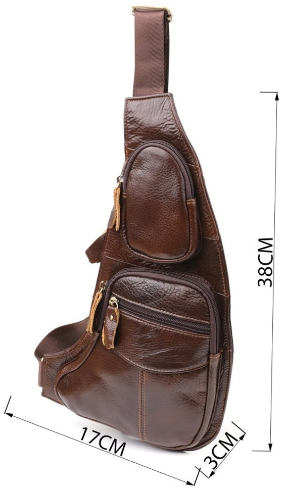 Вместительная мужская сумка слинг из натуральной кожи коричневого цвета Vintage 98116 фото №3 Вместительная мужская сумка слинг из натуральной кожи коричневого цвета Vintage 98116 modnotak фото №3