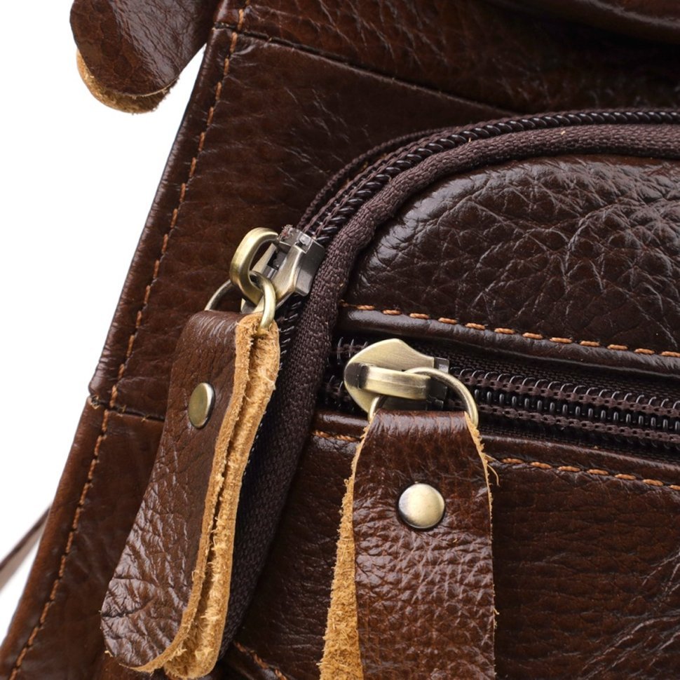 Вместительная мужская сумка слинг из натуральной кожи коричневого цвета Vintage 98116 фото №5 Вместительная мужская сумка слинг из натуральной кожи коричневого цвета Vintage 98116 modnotak фото №5