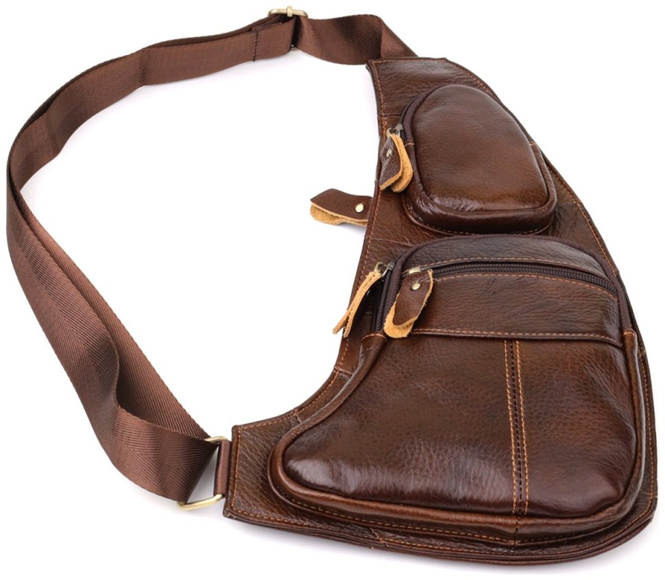 Вместительная мужская сумка слинг из натуральной кожи коричневого цвета Vintage 98116 фото №6 Вместительная мужская сумка слинг из натуральной кожи коричневого цвета Vintage 98116 modnotak фото №6