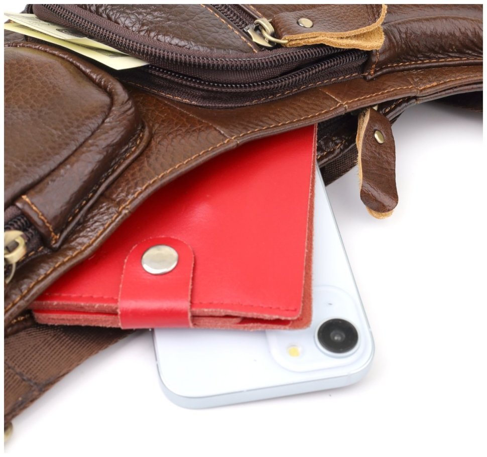 Вместительная мужская сумка слинг из натуральной кожи коричневого цвета Vintage 98116 фото №7 Вместительная мужская сумка слинг из натуральной кожи коричневого цвета Vintage 98116 modnotak фото №7