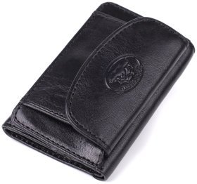 Невеликий жіночий гаманець із гладкої шкіри з монетницею на кнопці Tony Perotti чорного кольору 108516