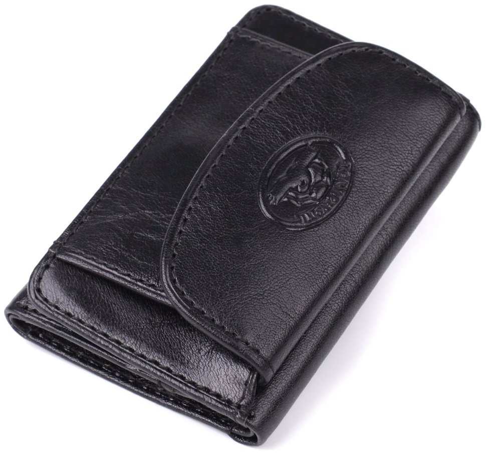 Небольшой женский кошелек из гладкой кожи с монетницей на кнопке Tony Perotti черного цвета 108516 modnotak фото №1