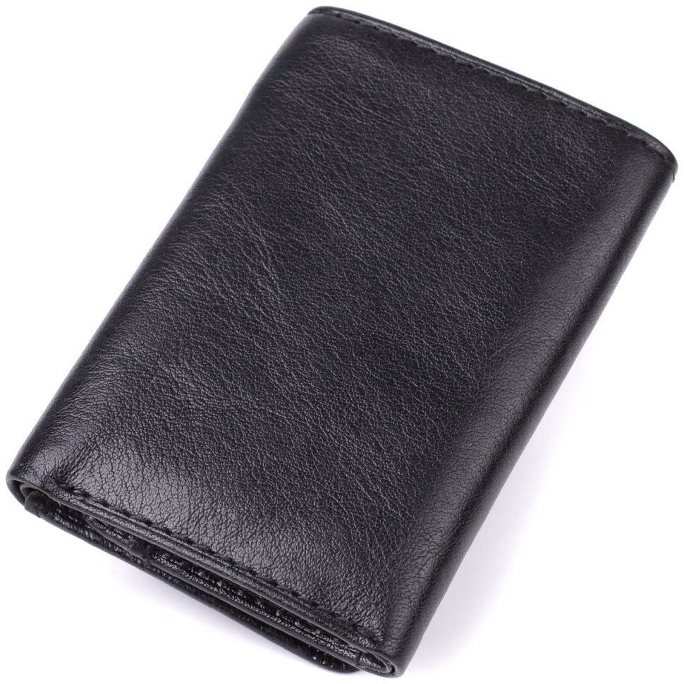 Небольшой женский кошелек из гладкой кожи с монетницей на кнопке Tony Perotti черного цвета 108516 modnotak фото №2