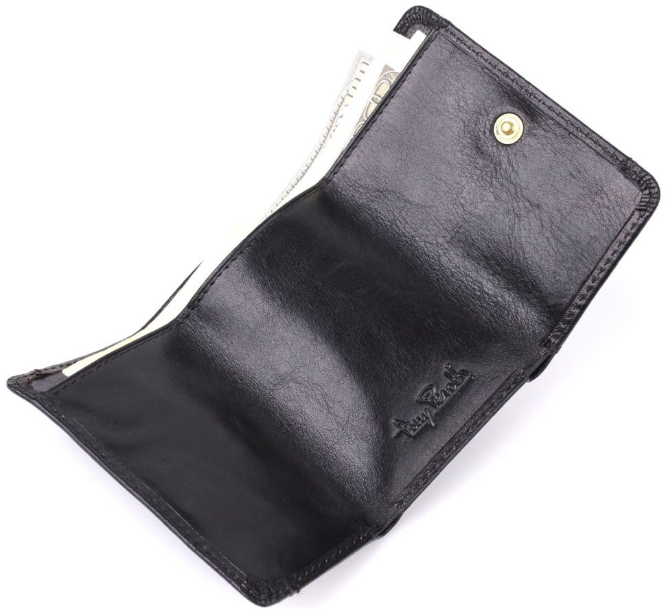 Небольшой женский кошелек из гладкой кожи с монетницей на кнопке Tony Perotti черного цвета 108516 modnotak фото №6