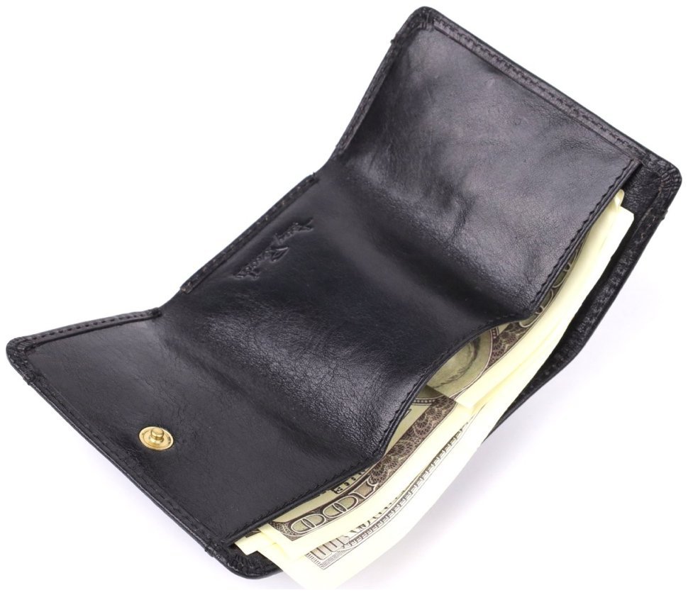 Небольшой женский кошелек из гладкой кожи с монетницей на кнопке Tony Perotti черного цвета 108516 modnotak фото №7