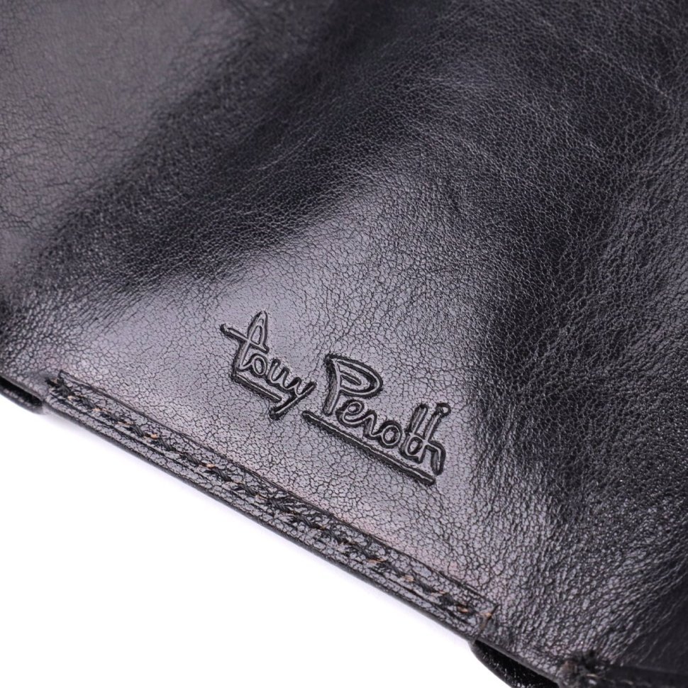 Небольшой женский кошелек из гладкой кожи с монетницей на кнопке Tony Perotti черного цвета 108516 modnotak фото №8