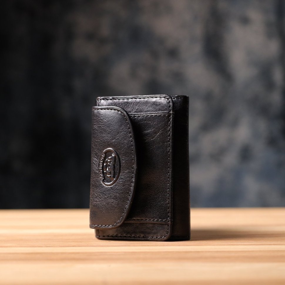 Небольшой женский кошелек из гладкой кожи с монетницей на кнопке Tony Perotti черного цвета 108516 modnotak фото №9