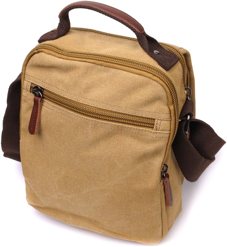 Чоловіча сумка-барсетка із текстилю пісочного кольору з ручкою Vintage 2422229
