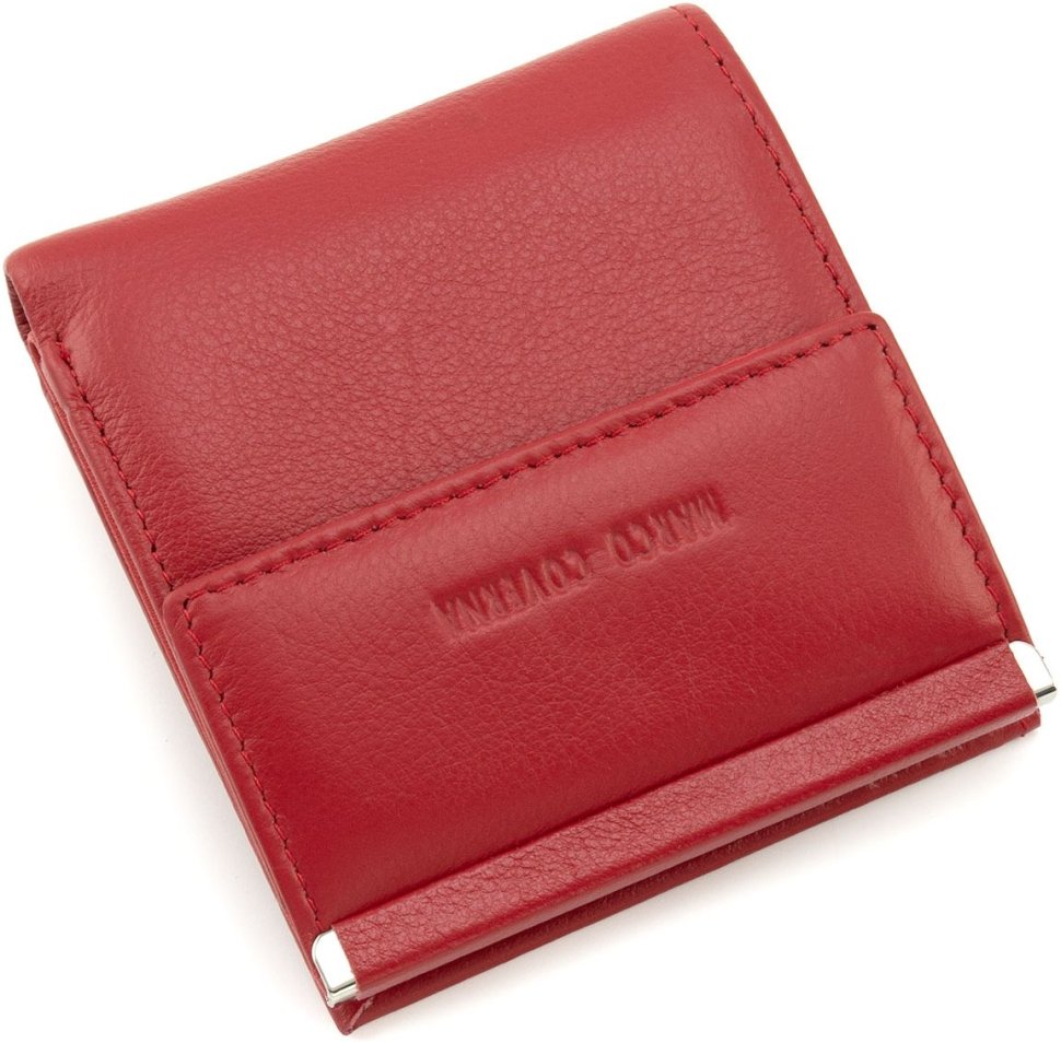 Червоний жіночий гаманець маленького розміру із натуральної шкіри на кнопці Marco Coverna 68616