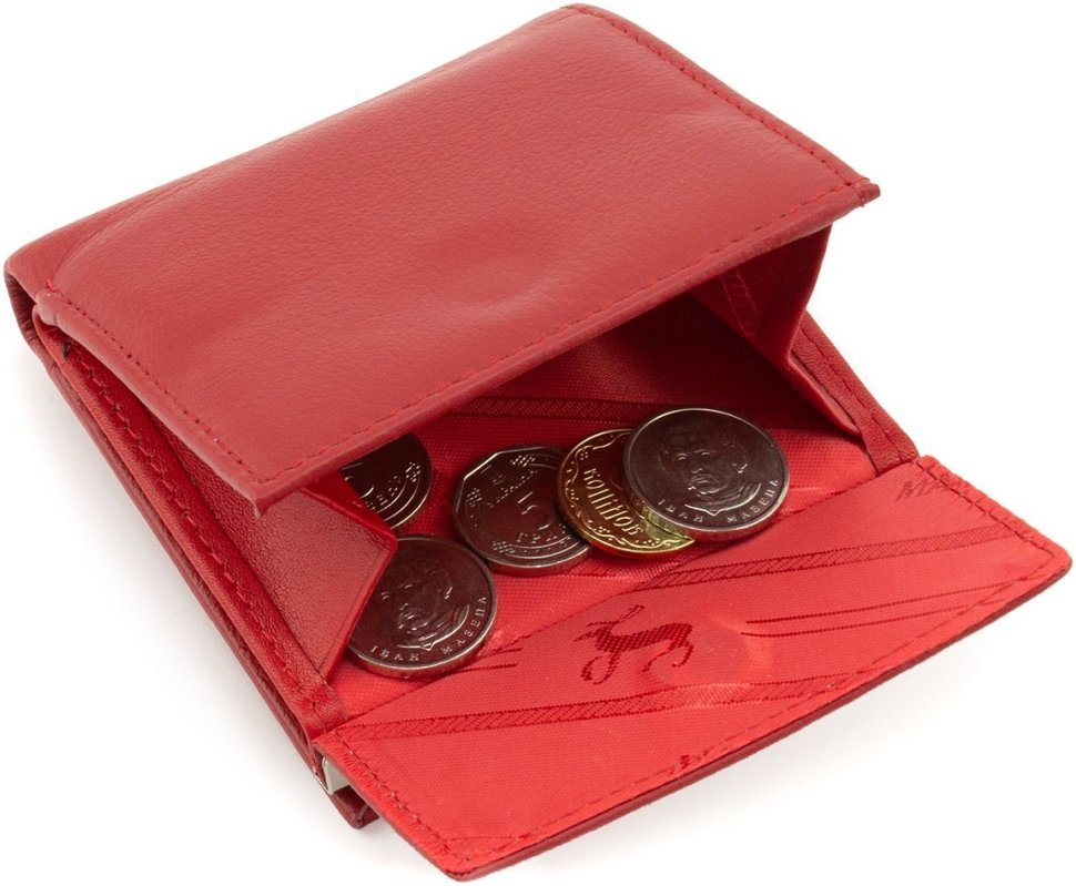 Червоний жіночий гаманець маленького розміру із натуральної шкіри на кнопці Marco Coverna 68616