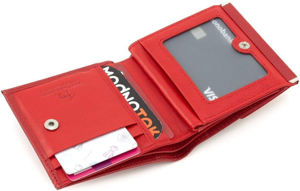 Красный женский кошелек маленького размера из натуральной кожи на кнопке Marco Coverna 68616