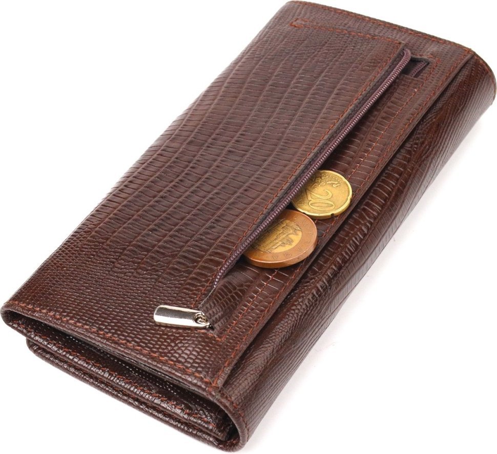 Жіночий гаманець із натуральної шкіри коричневого кольору під змію CANPELLINI (2421607)