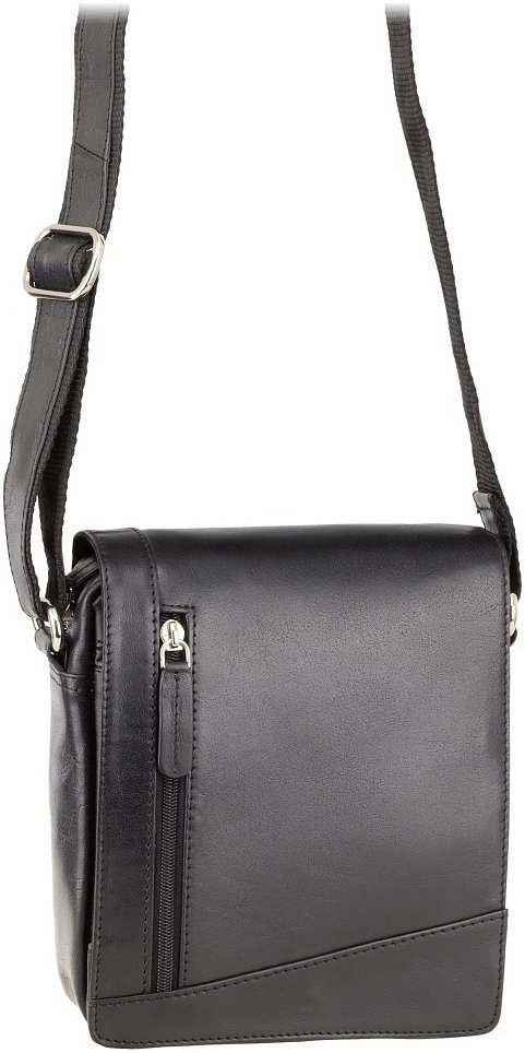 Чоловіча плечова сумка маленького розміру з натуральної шкіри високої якості у чорному кольорі Visconti Messenger Bag 69116