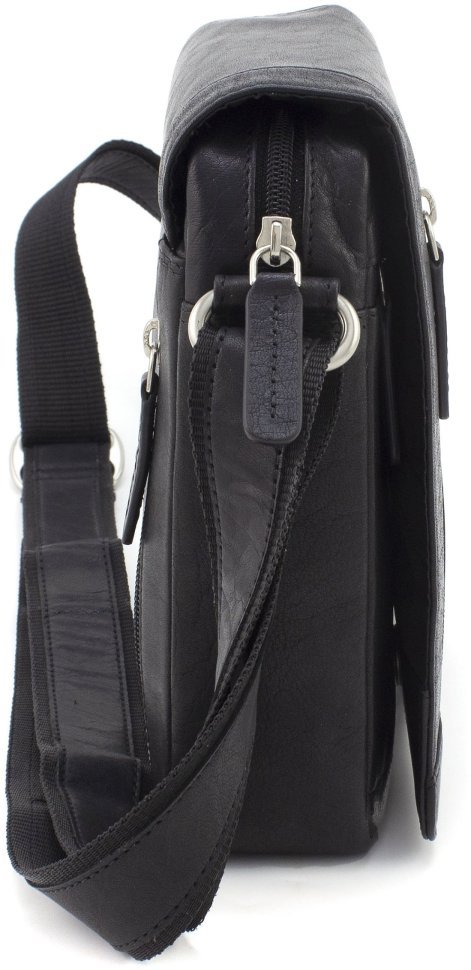 Чоловіча плечова сумка маленького розміру з натуральної шкіри високої якості у чорному кольорі Visconti Messenger Bag 69116