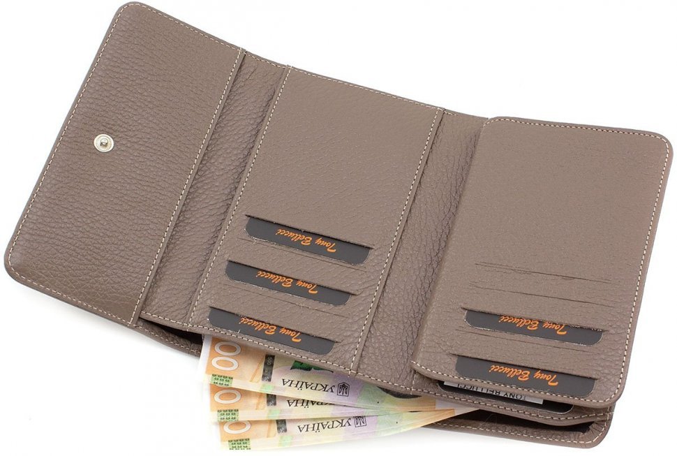 Жіночий багатофункціональний гаманець зі шкіри італійського виробництва в кольорі Таупо Tony Bellucci (10844)