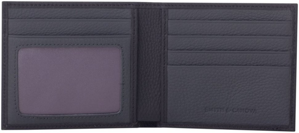 Якісне чоловіче портмоне із фактурної шкіри чорного кольору без монетниці Smith&Canova 69716
