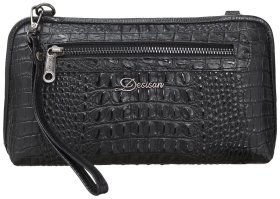 Жіноча шкіряна сумка-клатч з фактурою під крокодила в чорному кольорі Desisan 79916