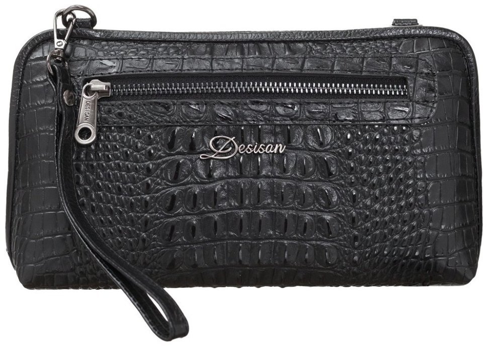 Женская кожаная сумка-клатч с фактурой под крокодила в черном цвете Desisan 79916 modnotak фото №1