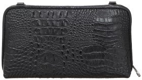 Жіноча шкіряна сумка-клатч з фактурою під крокодила в чорному кольорі Desisan 79916