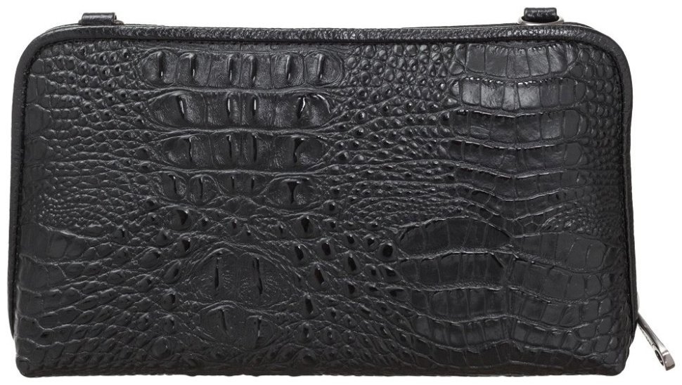 Женская кожаная сумка-клатч с фактурой под крокодила в черном цвете Desisan 79916 modnotak фото №2