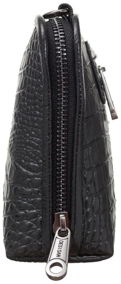 Женская кожаная сумка-клатч с фактурой под крокодила в черном цвете Desisan 79916 modnotak фото №3