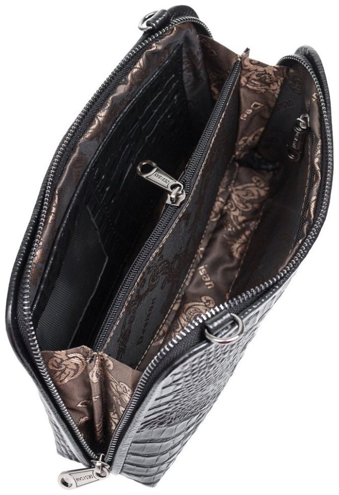 Женская кожаная сумка-клатч с фактурой под крокодила в черном цвете Desisan 79916 modnotak фото №5