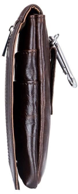 Вертикальная поясная мужская сумка из натуральной кожи темно-коричневого цвета Bull (19751)
