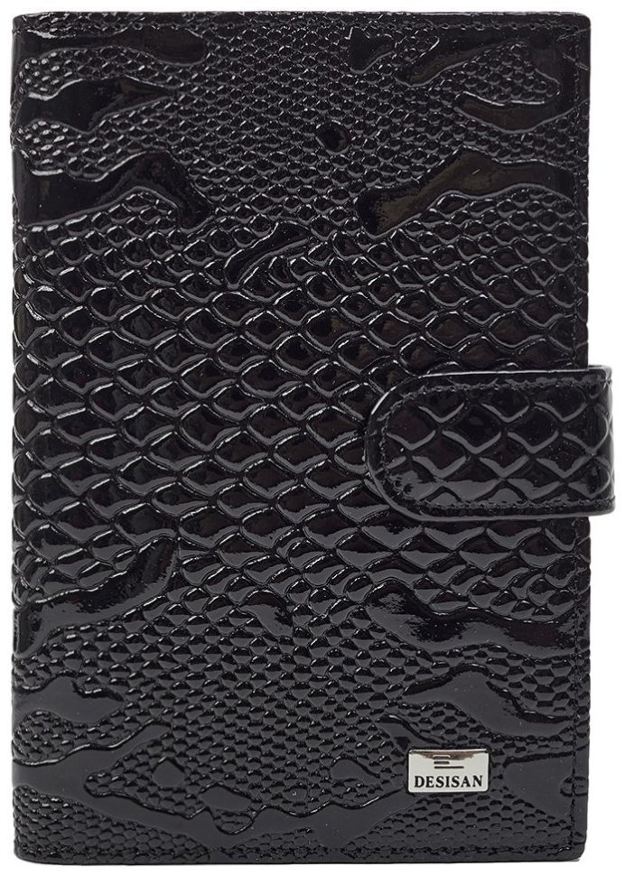 Черная кожаная обложка с фактурой под змею для паспорта и автодокументов Desisan 80217 modnotak фото №1