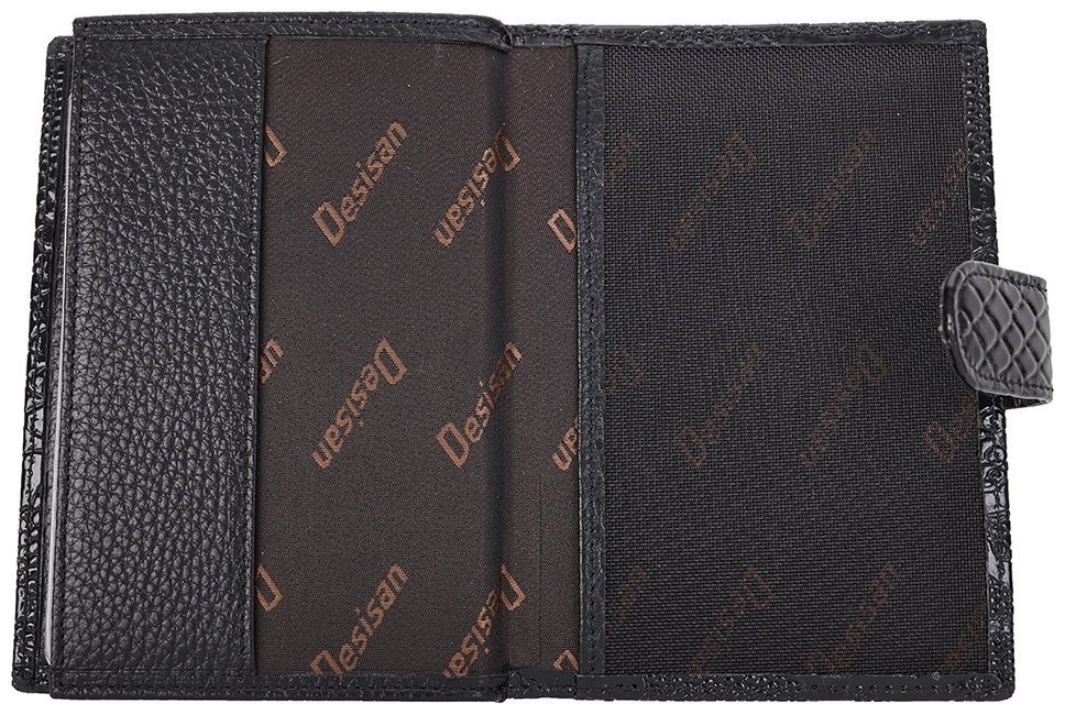 Черная кожаная обложка с фактурой под змею для паспорта и автодокументов Desisan 80217 modnotak фото №3