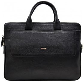 Класичний чорний портфель із натуральної шкіри на два відділення Desisan 80317