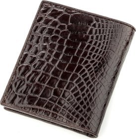 Коричневое портмоне двойного сложения из натуальной кожи крокодила CROCODILE LEATHER (024-18529)