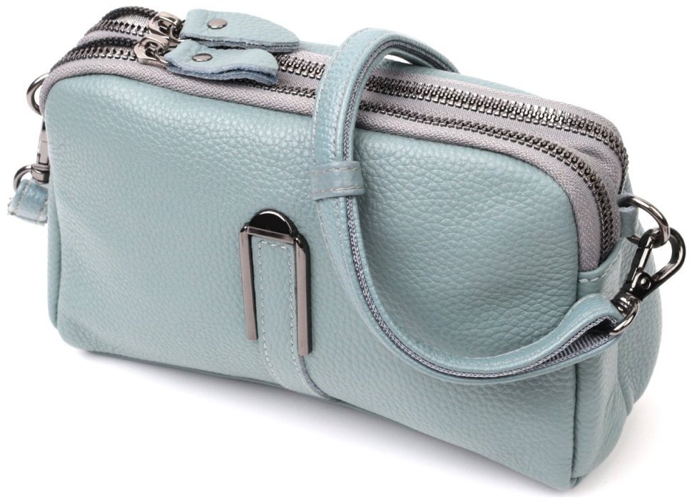 Жіноча наплечна сумка-кроссбоді з натуральної шкіри блакитного кольору на два відділення Vintage 2422280