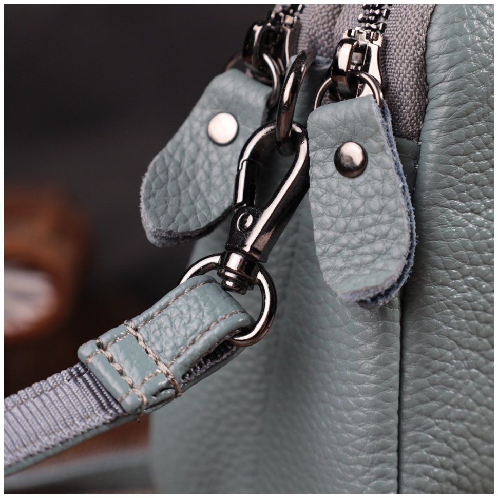Жіноча наплечна сумка-кроссбоді з натуральної шкіри блакитного кольору на два відділення Vintage 2422280