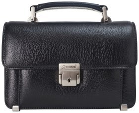 Горизонтальна чоловіча барсетка із якісної фактурної шкіри чорного кольору Desisan 80417