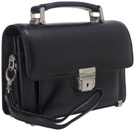 Горизонтальна чоловіча барсетка із якісної фактурної шкіри чорного кольору Desisan 80417